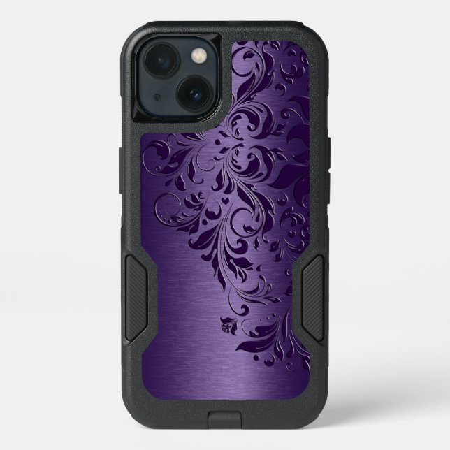 Deep Purple Background & Girly Floral Lace Otterbox iPhone Case (Back)