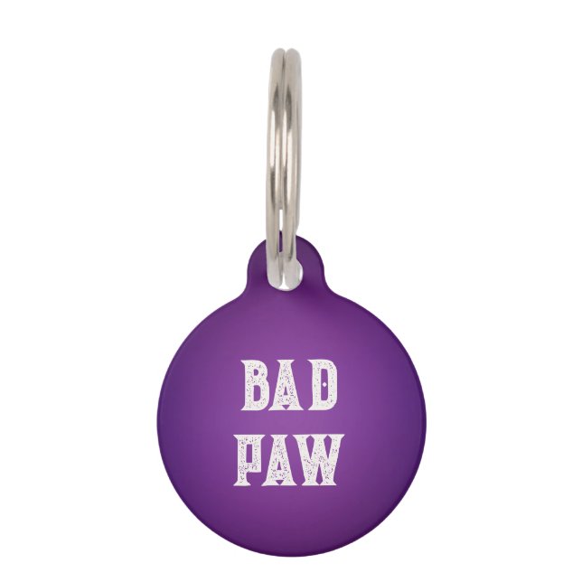 Deep Purple Bad Paw Pet ID Tag (Front)