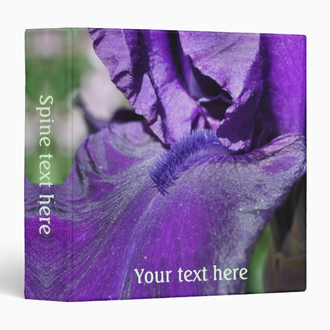 Deep Purple Bearded Iris Flower Petal Personalized 3 Ring Binder (Front/Spine)