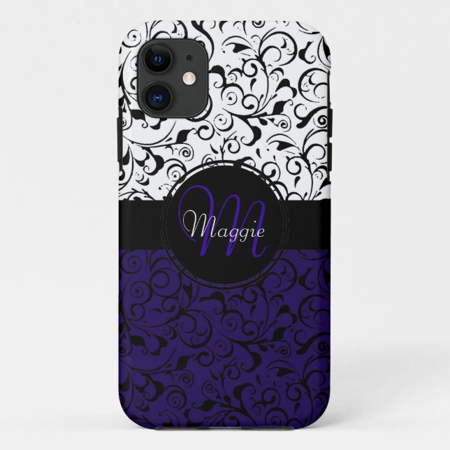 Deep purple black white damask iphone 5 case (Back)