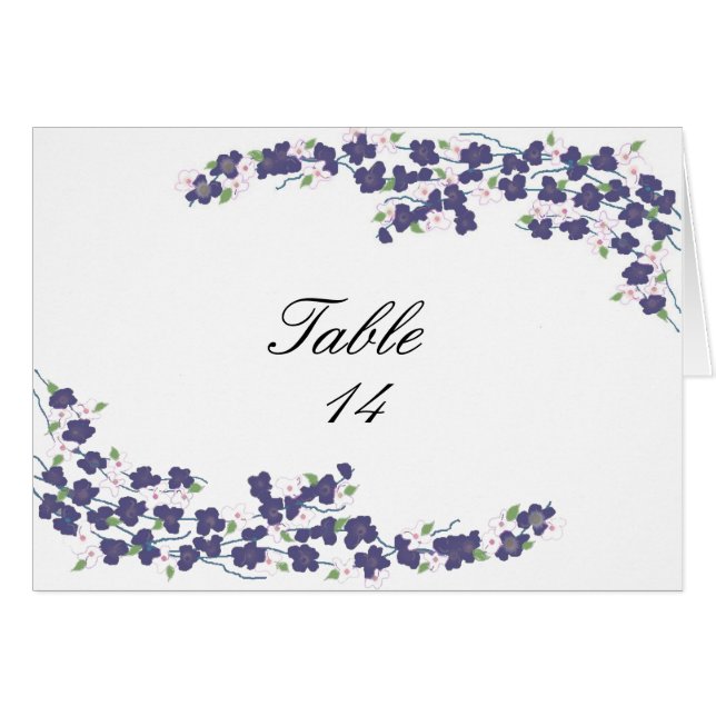 Deep Purple Blossoms Table Seat Cards (Front Horizontal)