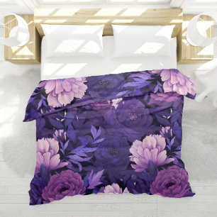 Deep Purple Botanical Midnight Garden Pattern Duvet Cover