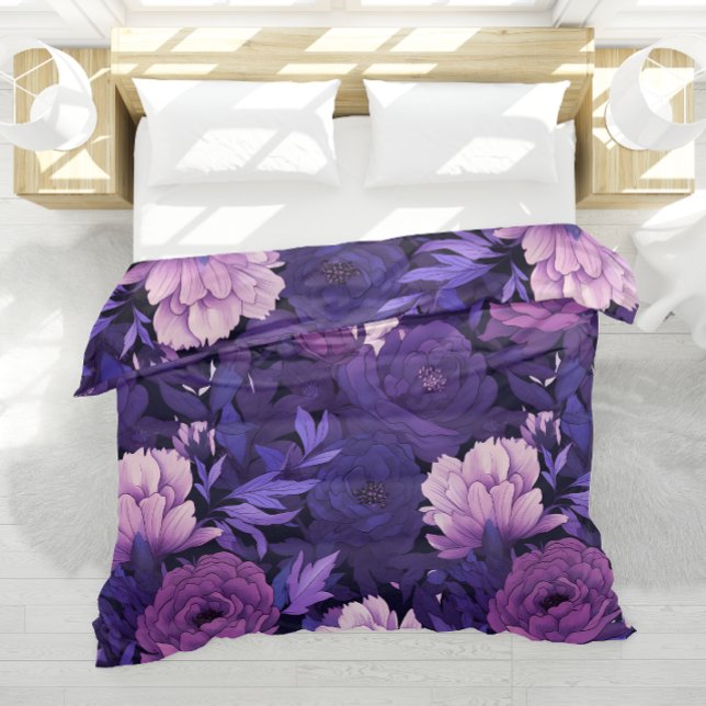 Deep Purple Botanical Midnight Garden Pattern Duvet Cover (Creator Uploaded)