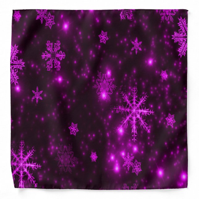 Deep Purple Bright Snowflakes Holidays Large Bandana (Front)