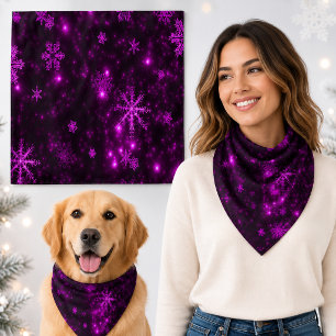 Deep Purple Bright Snowflakes Holidays Large Bandana