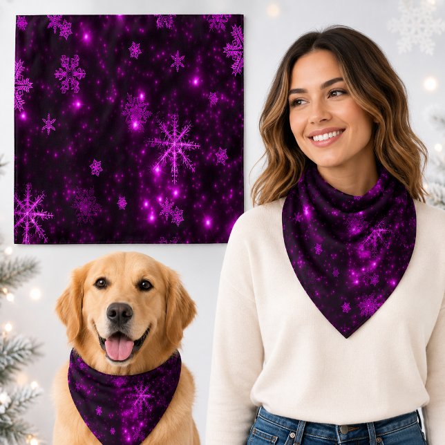Deep Purple Bright Snowflakes Holidays Large Bandana (Deep Purple Bright Snowflakes Holidays Large Bandana)