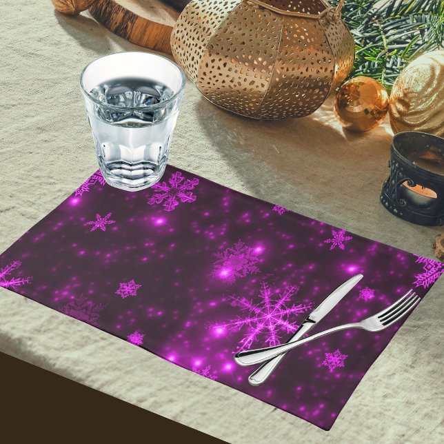 Deep Purple & Bright Snowflakes Woven Cotton Cloth Placemat (Deep Purple & Bright Snowflakes Woven Cotton Cloth Placemat)