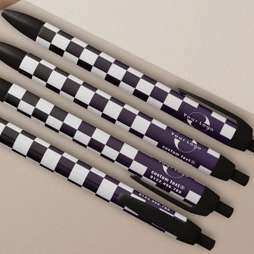 Deep purple Business logo Company brand Checkers Black Ink Pen