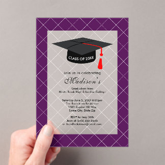 Deep Purple Class of 20XX Graduation Party Acrylic Invitations