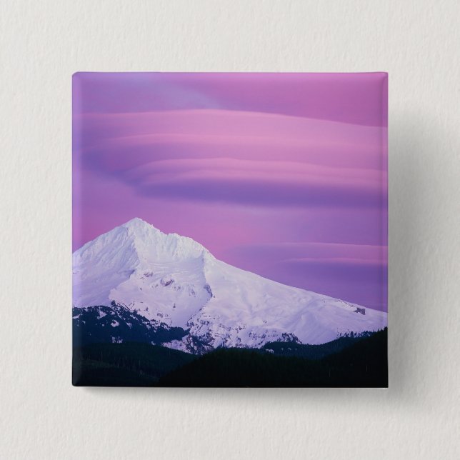 Deep purple clouds surround Mount Hood, in Button (Front)