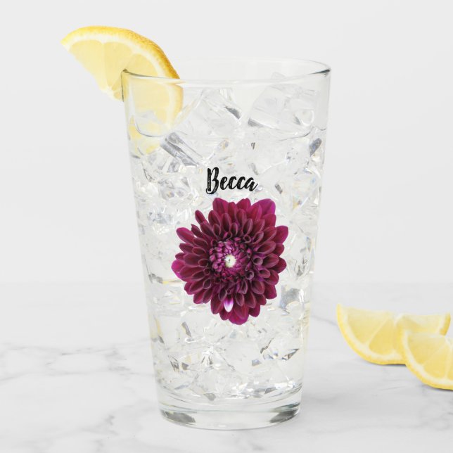 Deep Purple Dahlia Flower Personalized Glass (Front Ice)