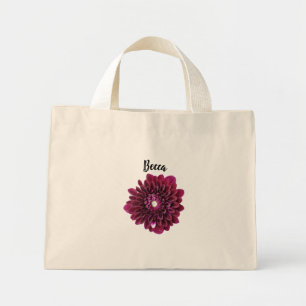 Deep Purple Dahlia Flower Personalized Mini Tote Bag