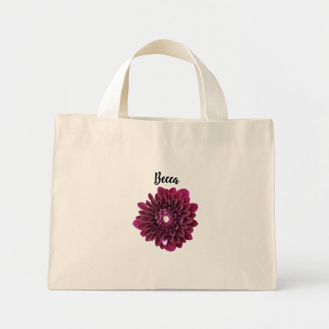 Deep Purple Dahlia Flower Personalized Mini Tote Bag (Front)