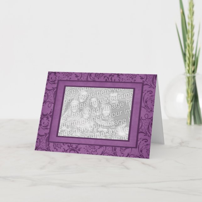 Deep Purple Damask Photo Frame Card (Front)