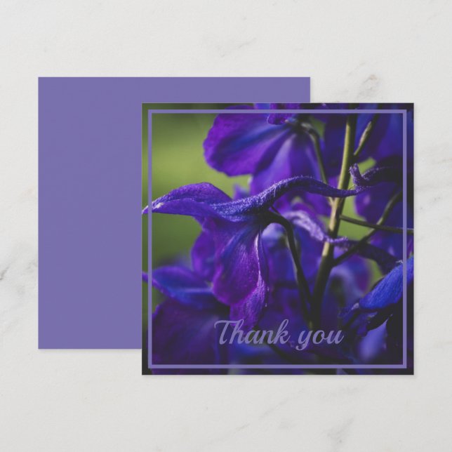 Deep Purple Delphinium Close Up Thank You Card (Front/Back)