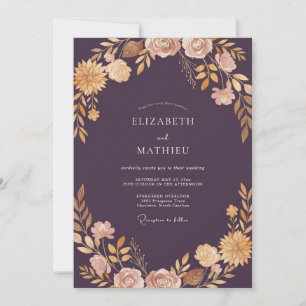 Deep Purple Elegant Floral Wedding Invitation