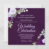 Deep Purple Elegant Lavender & Plum Roses Wedding Invitation (Front)