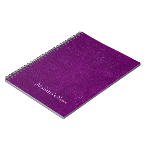 Deep Purple Embossed Flowers Suede Leather Look Notebook