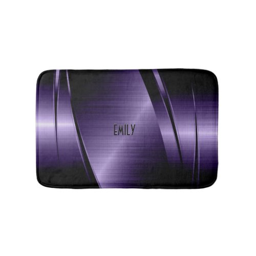 Deep_purple faux metallic texture geometric design bath mat