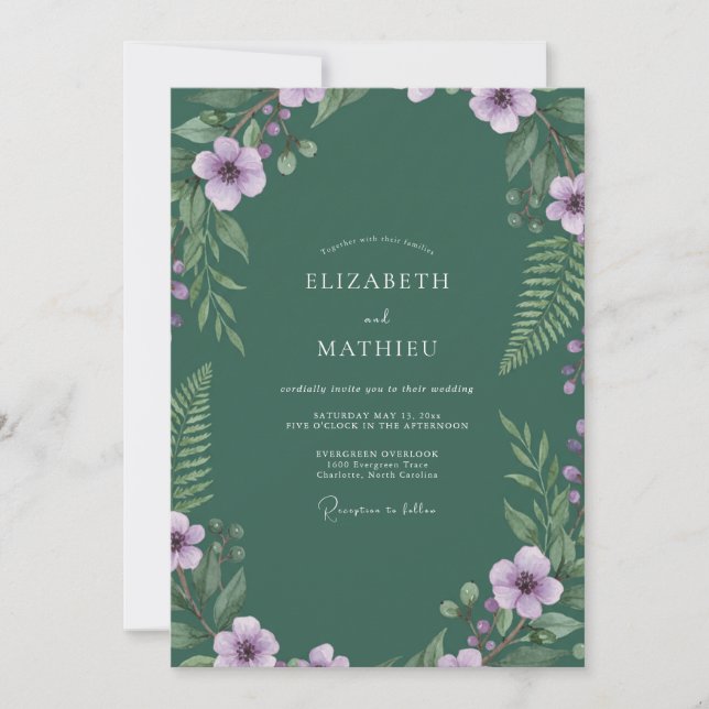 Deep Purple Fern Wedding Invitation (Front)