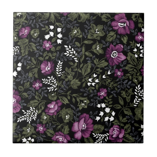 Deep Purple Floral Ceramic Tile (Front)