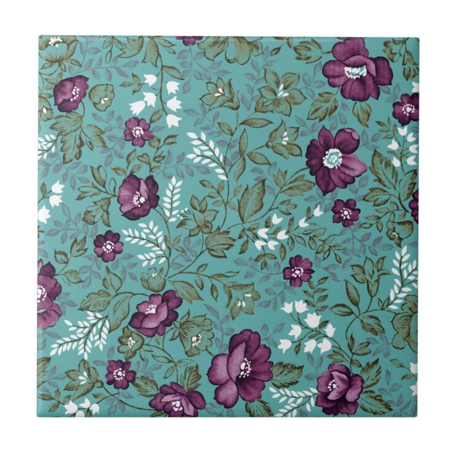 Deep Purple Floral Ceramic Tile (Front)