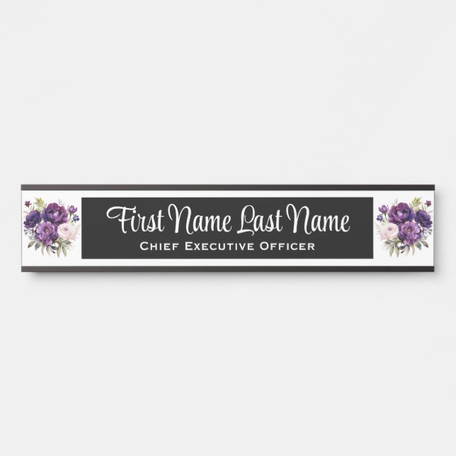 Deep Purple Floral Office Door Signs Name Plate (Front)