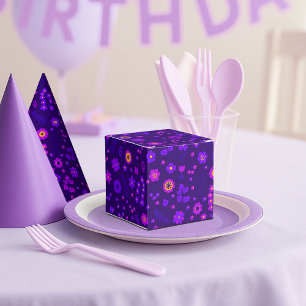 Deep Purple Floral Print Party Favor Box