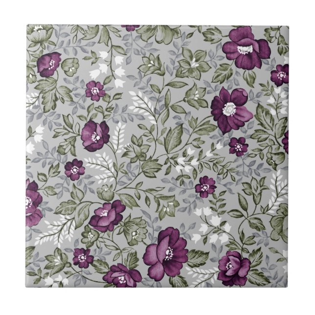 Deep Purple Floral Tile (Front)