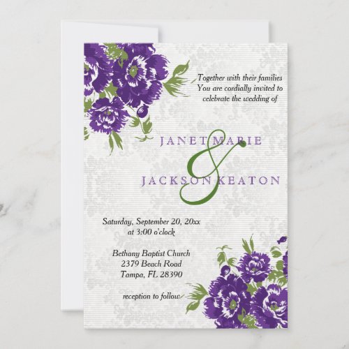 Deep Purple Floral Wedding Invitation