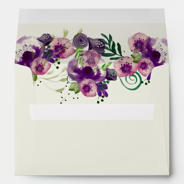Deep Purple Flowers Wedding Invitations Lined Envelope (Back (Bottom))