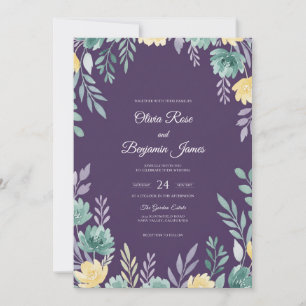 Deep Purple Foliage Soft Eucalyptus Wedding Invitation