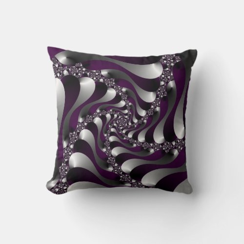 Deep Purple Fractal Spiral Throw Pillow