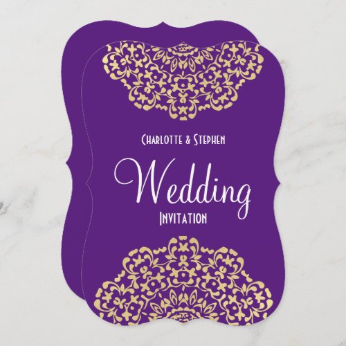 Deep Purple Gold Elegant Classy Lace Wedding Invitation
