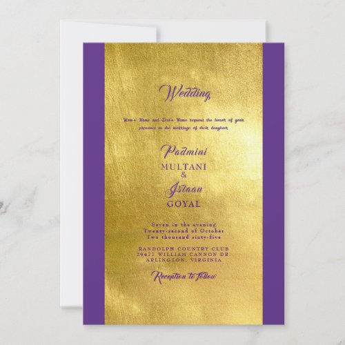 Deep Purple  Gold Indian Style Wedding Invitation