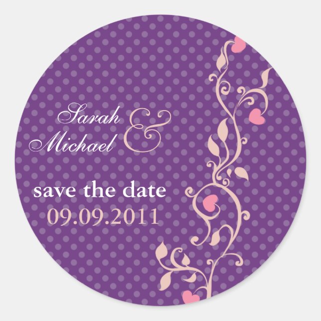 Deep Purple  Heart Vine - save the date sticker (Front)