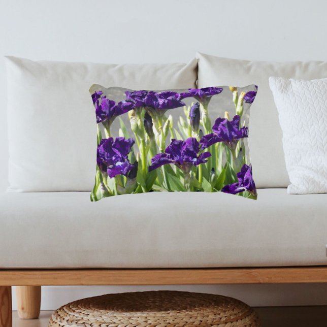 Deep Purple Irises Floral Decorative Pillow (In Situ Sofa)