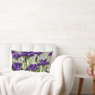 Deep Purple Irises Floral Lumbar Pillow