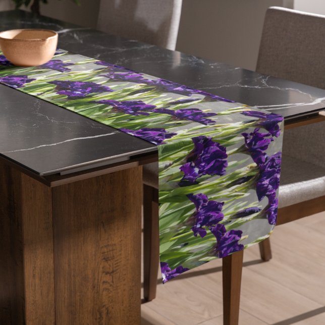 Deep Purple Irises Floral Short Table Runner (In Situ)