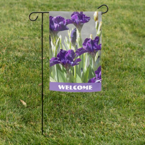 Deep Purple Irises Floral Welcome Garden Flag