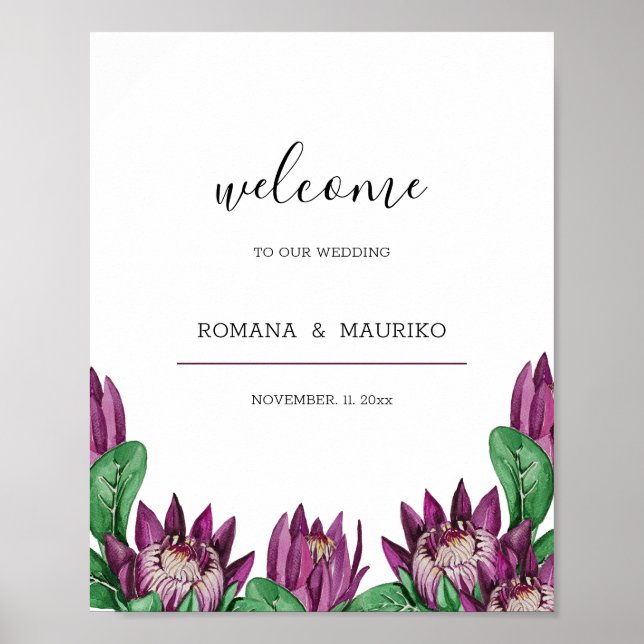 Deep Purple King Protea Watercolor Art Poster (Front)