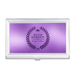 Deep-Purple Laurel Wreath On Purple Business Card Case