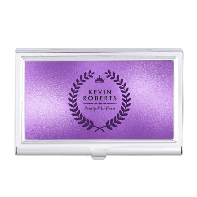 Deep-Purple Laurel Wreath On Purple Business Card Case (Front)