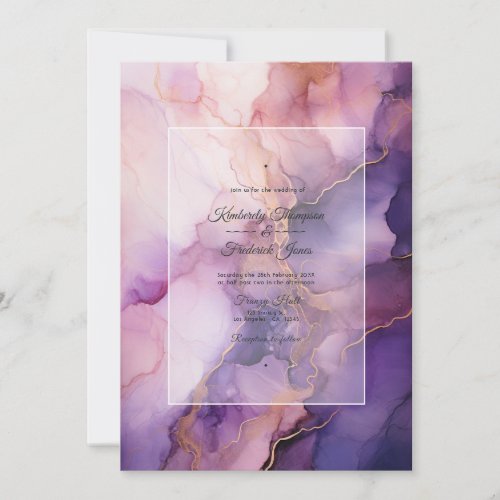 Deep Purple Lavender and Rose Gold Ink Wedding Invitation
