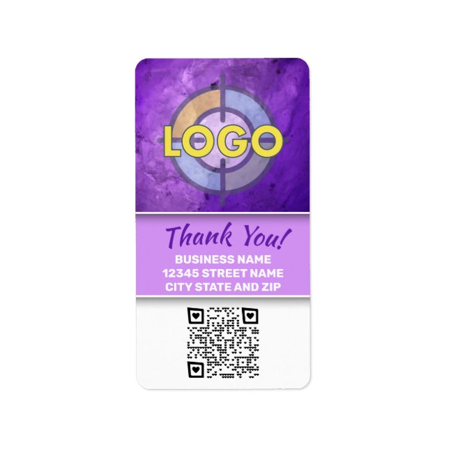 Deep Purple Lavender Marble Label Logo QR Code   (Front)
