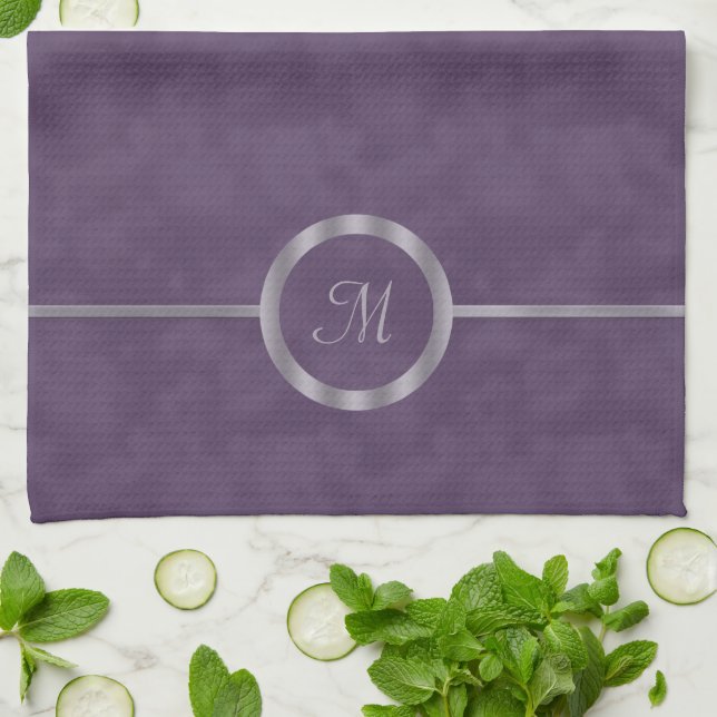 Deep Purple Lavender Monogram Kitchen Towel (Folded)