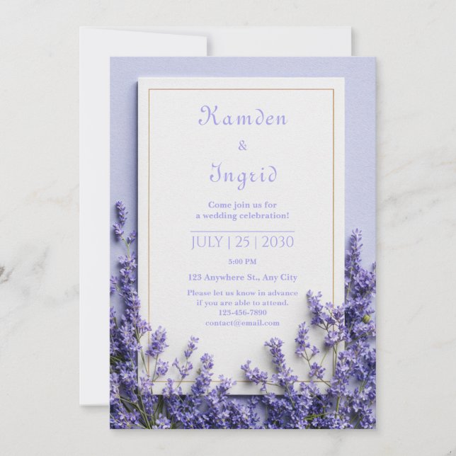 Deep Purple Lavender Rustic Gold Frame Invitation (Front)