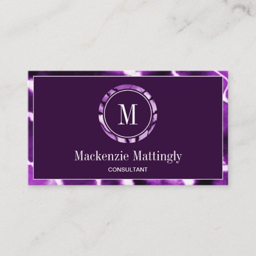 Deep Purple Marble Agate Professional Monogram Business Card