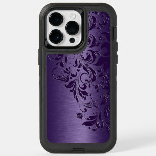 Deep Purple Metallic Background & Floral Lace Otte OtterBox iPhone 14 Pro Max Case