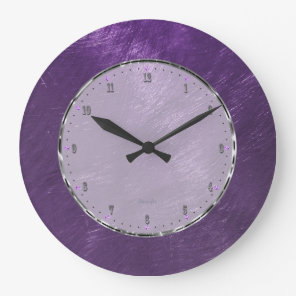 Deep Purple Metallic Design Brushed Steel Look 2a Large Clock